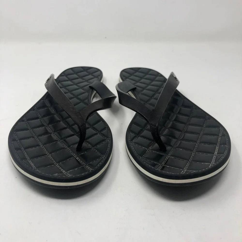 Chanel Quilted Leather Flip Flops 40 EU 9 US Black CC Logo Thong Sandals